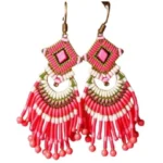 Coral Beaded Tube Earrings
